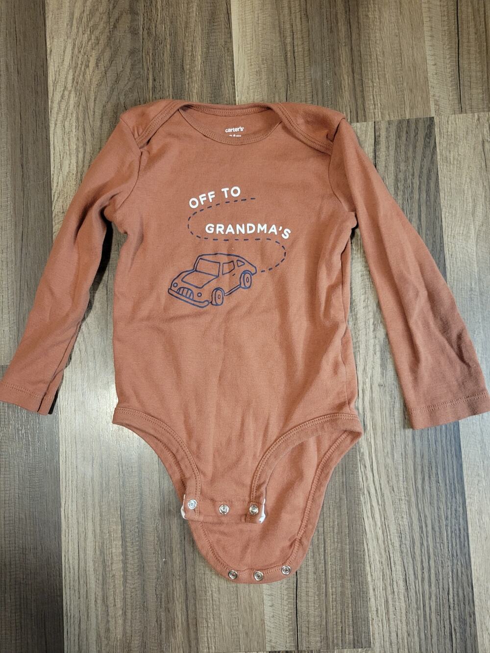Carters Unisex Boy Girl Long Sleeve "Off to Grandma's" Car Rust Body Suit 24M